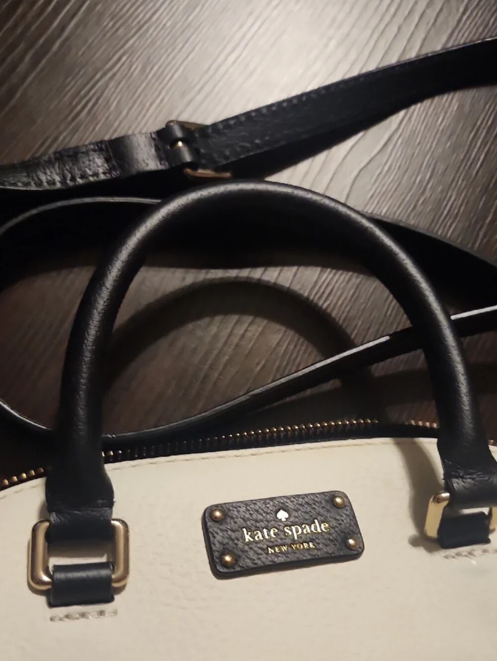 kate spade Cream and Black Woven Dome Satchel with Gold Hardware
